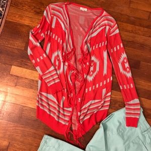 Geometric Print Open Front Cardigan